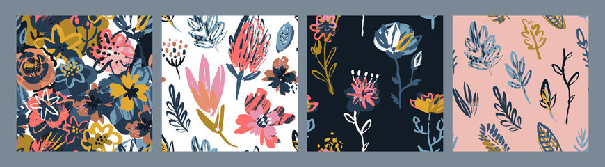 Materiał do szycia Set of vector colorful collage contemporary natural seamless patterns.