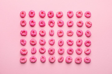 Tasty cornflakes on pink background