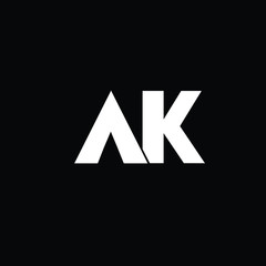 Creative and Minimal AK Logo Design, Alphabet Text Logo | Editable in Vector Format in Black and White Color