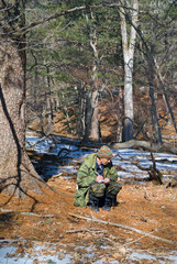 Fototapeta premium Zoologist in taiga 13