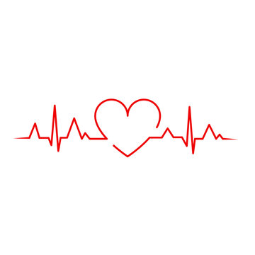 Red pulse heart icon. Heartbeat Heart line. Heart sign in flat dasign