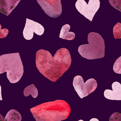 Watercolor heart seamless pattern. Сoncept valentine, Happy Anniversary, wedding. Hand painted texture perfect for holiday invitations, greeting cards, scrapbooking, print, gift wrap, manufacturing.