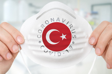 Respirator mask with flag of Turkey - Coronavirus COVID-19 concept