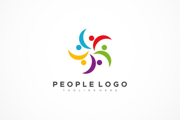 Colorful Twisted Five Star Icon Abstract People Logo isolated one white background. Flat Vector Logo Design Template Element.