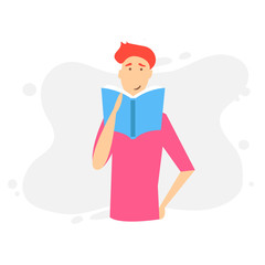 Boy studying with some books. Young student boy. Education and learning concept