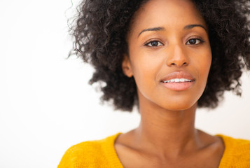 Close up beautiful young african american woman staring