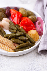 Fototapeta na wymiar Assortment of marinated or pickled vegetable.