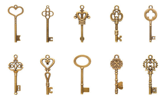 Set Of Vintage Keys Isolated On White Background