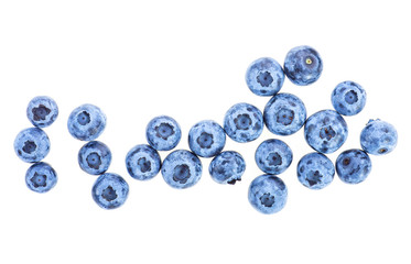Fresh blueberries isolated on a white background, top view.