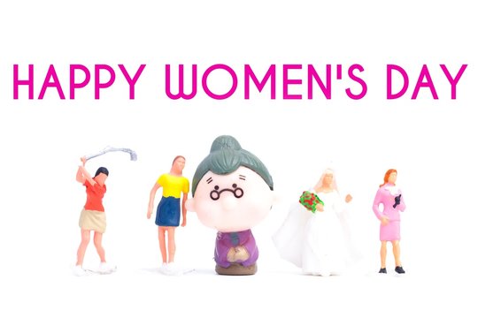 A picture  of women miniatures with Happy Women's Day word