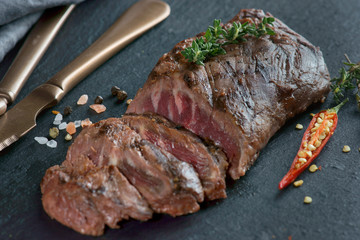 skert steak on a dark background