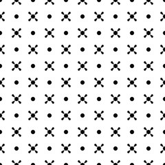 Geometric seamless white and black pattern. Isolated objects and points on background, abstract simple design. Modern minimal design. Vector illustration perfect for graphic design ,textiles, print.