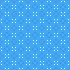 Geometric seamless white and blue pattern. Isolated objects and points on background, abstract simple design. Modern minimal design. Vector illustration perfect for graphic design ,textiles, print.