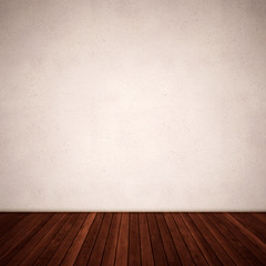 Concept or conceptual vintage or grungy brown background of natural wood or wooden old texture floor and concrete wall for contrast. A 3d illustration metaphor for time, material, solitude or rust