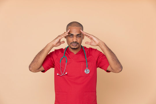 African Doctor Wearing Red Uniform