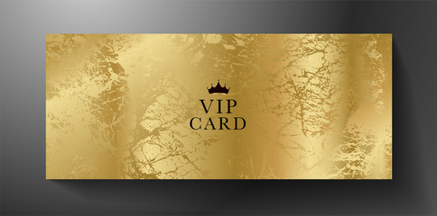 Royal invite card design for VIP with black crown symbol. Gold background with abstract modern lines