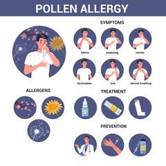 Fototapeta premium Man with polen allergy. Runny nose and watery eyes. Seasonal disease.