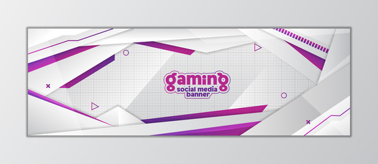 White Purple Abstract Gaming Header Social Media Banner Template 