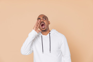 African guy with a white sweatshirt