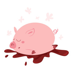 Cute pig sleeping. Farm domestic animal with a piglet.