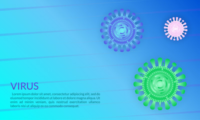 Virus cell or bacteria background. Virus outbreak and Flu disease banner. Vector illustration. 
