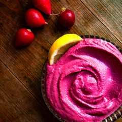 Beet hummus in bowl