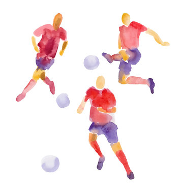 Vector. Hand drawn watercolor illustration. Sportsman's football player. Watercolor sketch of people