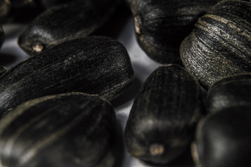 Black sunflower seeds in  macro