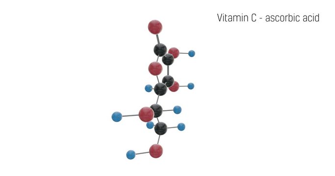 Vitamin C Molecule Structure. l-ascorbic acid, ascorbic acid, ascorbate animation. Vitamin C is great antioxidant.	