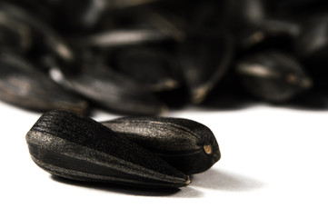 Sunflower seeds in  macro on white background