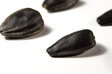 Sunflower seeds in  macro on white background