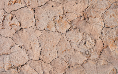 A high angle closeup shot of cracked land texture for a background