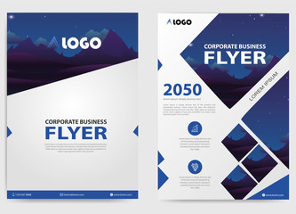 corporate business flyer in a4 size, blue front and back poster cover brochure template