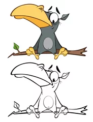 Gardinen Vektor-Illustration eines niedlichen Cartoon-Charakters Rabe für Sie Design und Computerspiel. Malbuch-Umriss-Set © liusa