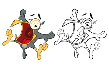 Gardinen Vektor-Illustration eines niedlichen Cartoon-Charakters Rabe für Sie Design und Computerspiel. Malbuch-Umriss-Set © liusa
