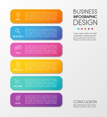 Infographic with 6 steps. Vertical business diagram. Vector