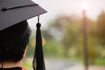 Graduation. Rear view of the student with university graduates crowded or Graduation cap in the...