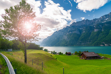 Fototapeta na wymiar Beautiful lake in Switzerland.