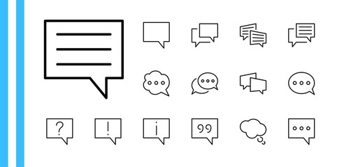 Set of Speech Bubble chat vector lines of icons. Editable Stroke. 32x32 pixels.