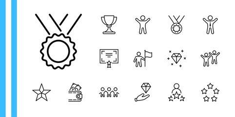 Set of Success Related Vector Line Icon. Contains such Icons as Cup, Ribbon, Star, Winner, Reward and more.Editable Stroke. 32x32 Pixels