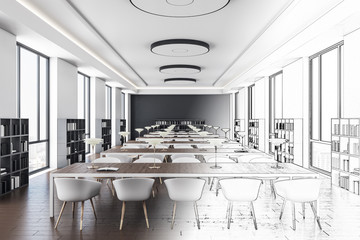 Drawing modern library interior