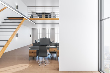 Modern office interior with computer monitor