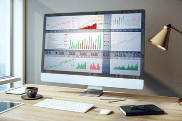 Computer monitor with stock chart