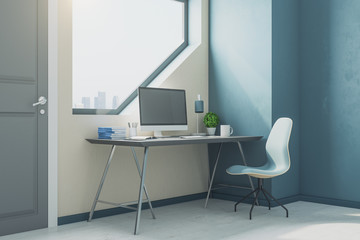 Contemporary office with computer on table