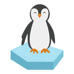 Cute Baby Penguin standing on sky blue background flat design vector illustration.