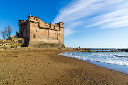 Medieval castle of Santa Severa (municipality of Santa Marinella) located along the ancient Via Aurelia near Rome in front of the Tyrrhenian Sea