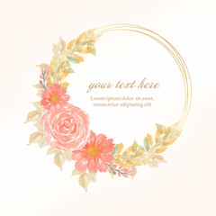 orange floral watercolor wreath with gold frame