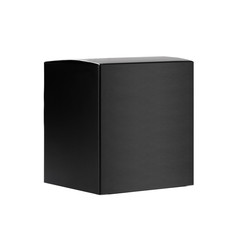 Square elegant black blank paper box side view isolated, mock up of packing for branding identity product, advertising, presentation, design.