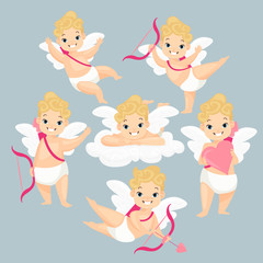 Cute baby amurs flat vector illustrations set