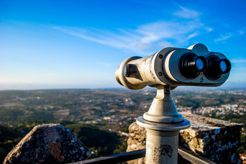 Binoculars on the observation deck in the castle of Moors
